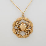 solid 14K yellow gold crab design estate pendant