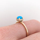 Turquoise Ring w Earth Mined Diamonds in Solid 14K Yellow Gold Round 5mm