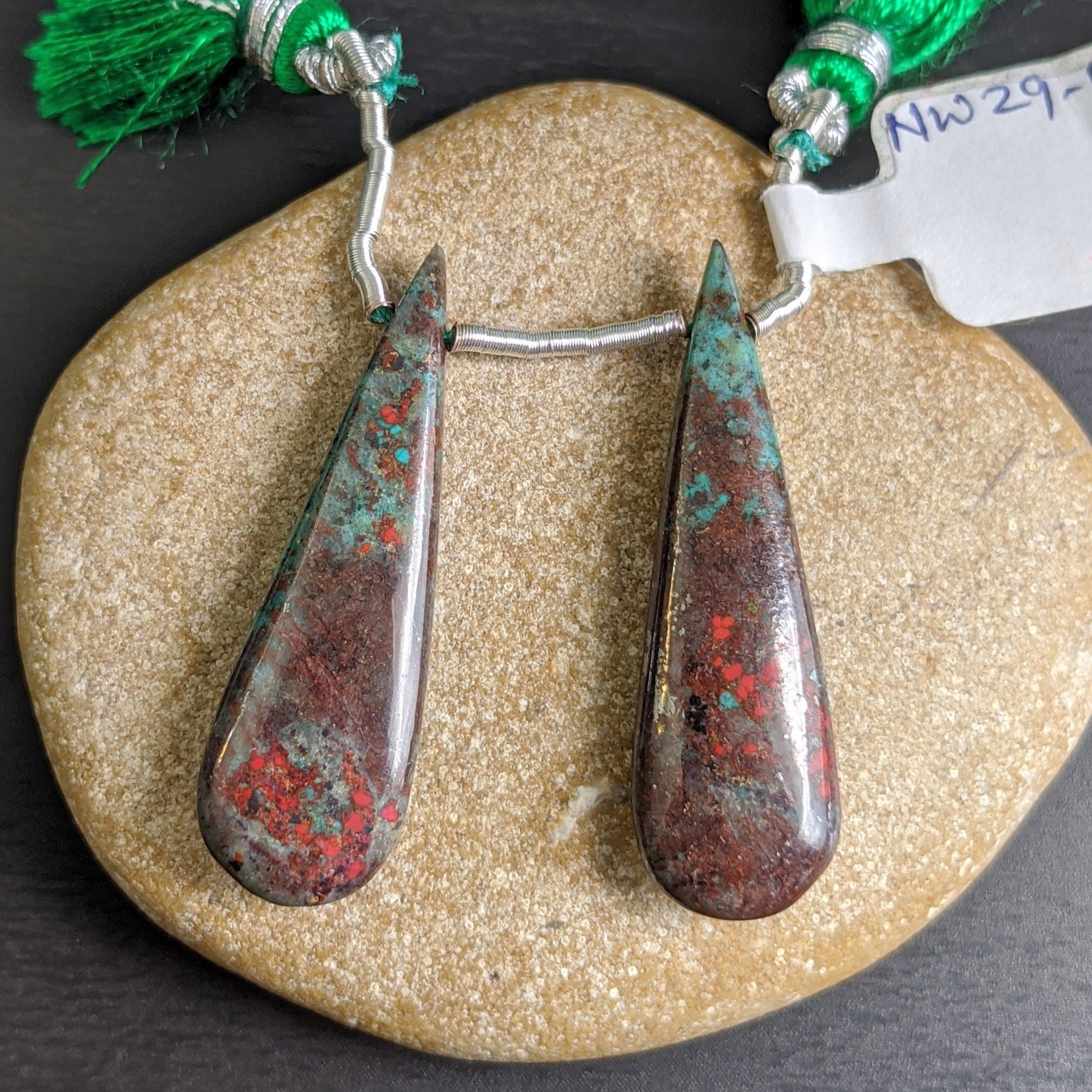 Stunning Sanora Jasper Almond Shape Matched Pair Drop - Side Drilled Smooth Gems 36.5x11mm