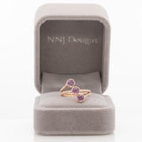 2.1ct Purple Sapphire Three-Stone Wrap Ring with Earth-Mined Diamond Accents in Solid 14K Gold – Modern Elegant Fine Jewelry Design