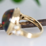 Aashna 14K Yellow Gold Black Opal Diamond Ring | Oval Shape 13x10mm