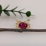 4.7ct Solitaire Ruby Ring in Solid 14k Yellow Gold | OV 11.5x8mm | Bypass Ring