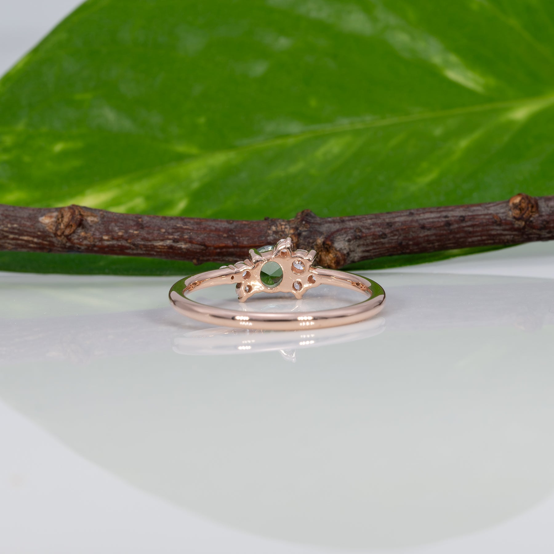 14K rose gold alexandrite ring with diamond accents