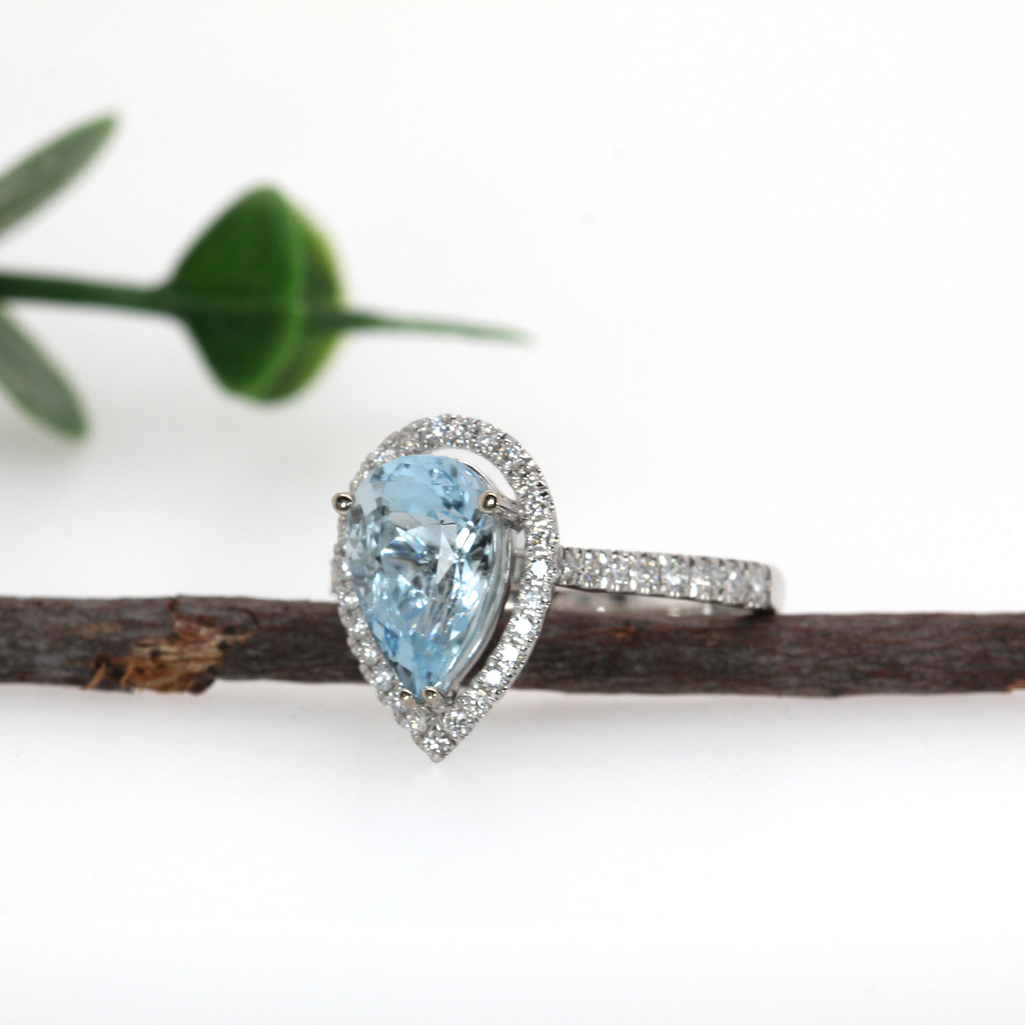 Alaina 14K White Gold 2.18cts Aquamarine Diamond Ring | Pear Shape 10.5x6.5mm