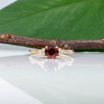 14K yellow gold red spinel ring with diamond accents
