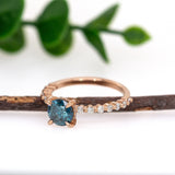Manvi 14K Rose Gold Blue Diamond and White Diamond Ring | Round 6.45mm