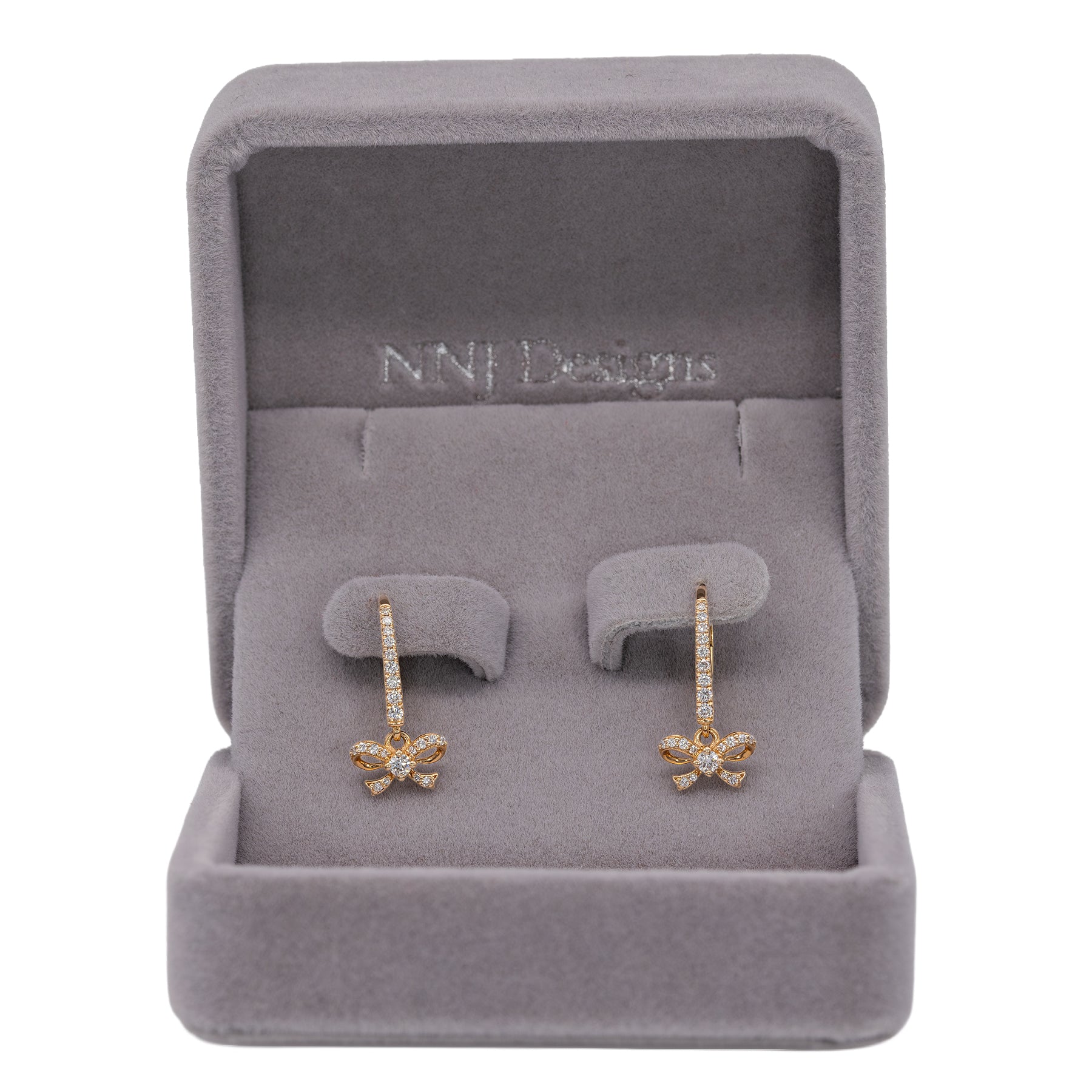 14K yellow gold diamond bow leverback earrings