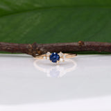 14K yellow gold Ceylon blue sapphire ring with diamond accents