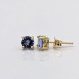 Four Prong Round Tanzanite Solitaire Stud Earrings