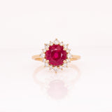 Nadira Madagascar Ruby Ring with Natural Diamonds Accents: 14k Solid Gold, Round 8mm