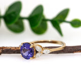 Prishi 14K Yellow Gold Tanzanite Diamond Ring | Round 8mm