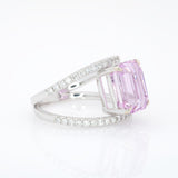 6.2Ct Natural Kunzite Ring with Earth Mined Diamond Accents – Lavender Pink Gemstone Fine Jewelry Statement Ring