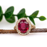 Yumi 14k Solid Yellow Gold Madagascar Ruby Natural Diamond Ring | Oval 12x10mm