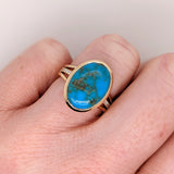 6.3ct Sonoran Turquoise Ring w Earth Mined Diamonds in Solid 14K Gold Oval 16x12