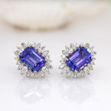 Lyra 14k Solid White Gold Tanzanite Ring W Natural Diamond Accents | Emerald, 8x6mm