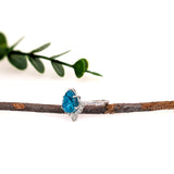 Oshi 14K White Gold Blue Zircon Diamond Ring | Pear Shape 9x7mm