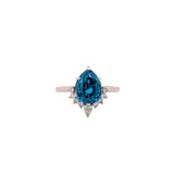 Oshi 14K White Gold Blue Zircon Diamond Ring | Pear Shape 9x7mm