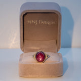 14K yellow gold star ruby cabochon ring with diamond accents
