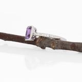 Stella Solid 14k Gold Amethyst Ring with Natural Diamonds Accents, Emerald cut 7x5mm