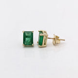 Beautiful Zambian Emerald Solitaire Stud Earrings in Solid 14K Gold | Emerald Cut 5x3mm 6x4mm 7x5mm 8x6mm