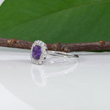 14K white gold GIA purple sapphire ring with diamonds