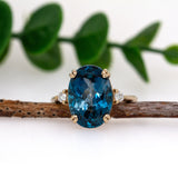 Gracy 14K Solid Yellow Gold London Blue Topaz Diamond Ring | OV 14x10mm