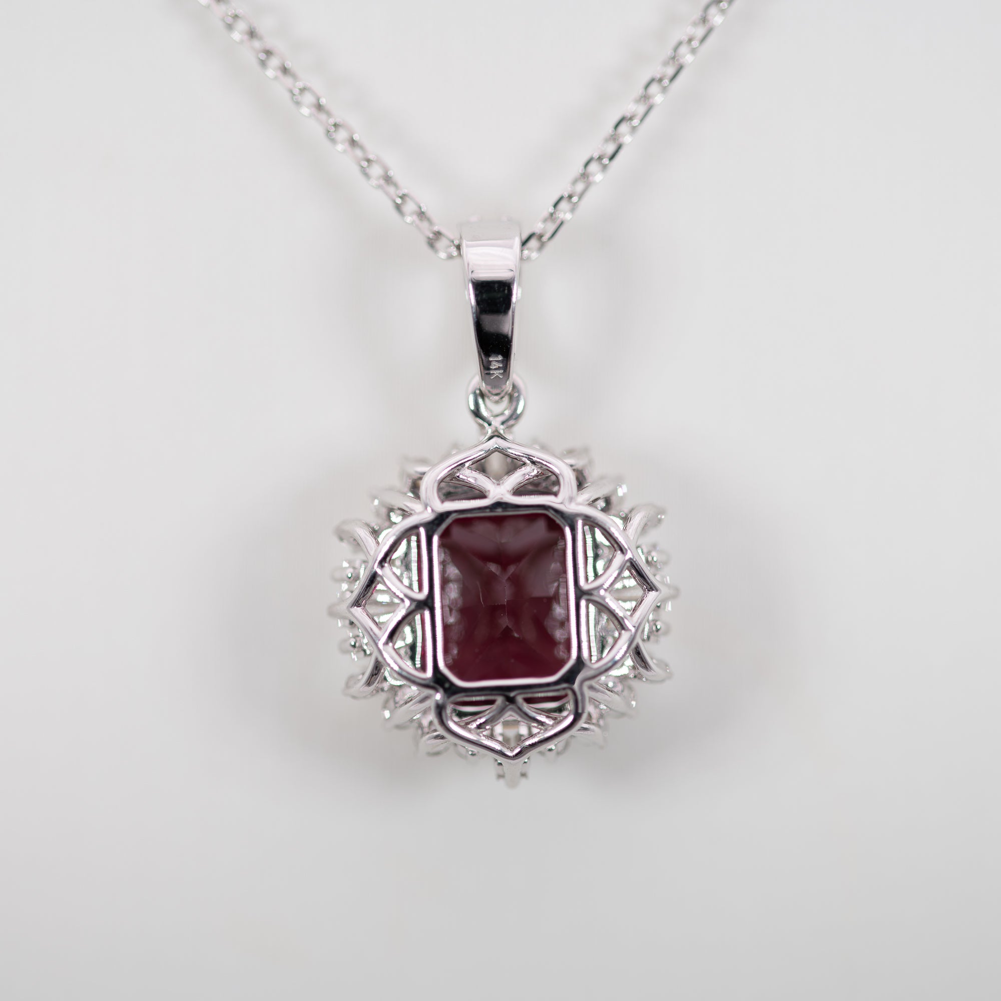 14K white gold rhodolite garnet pendant