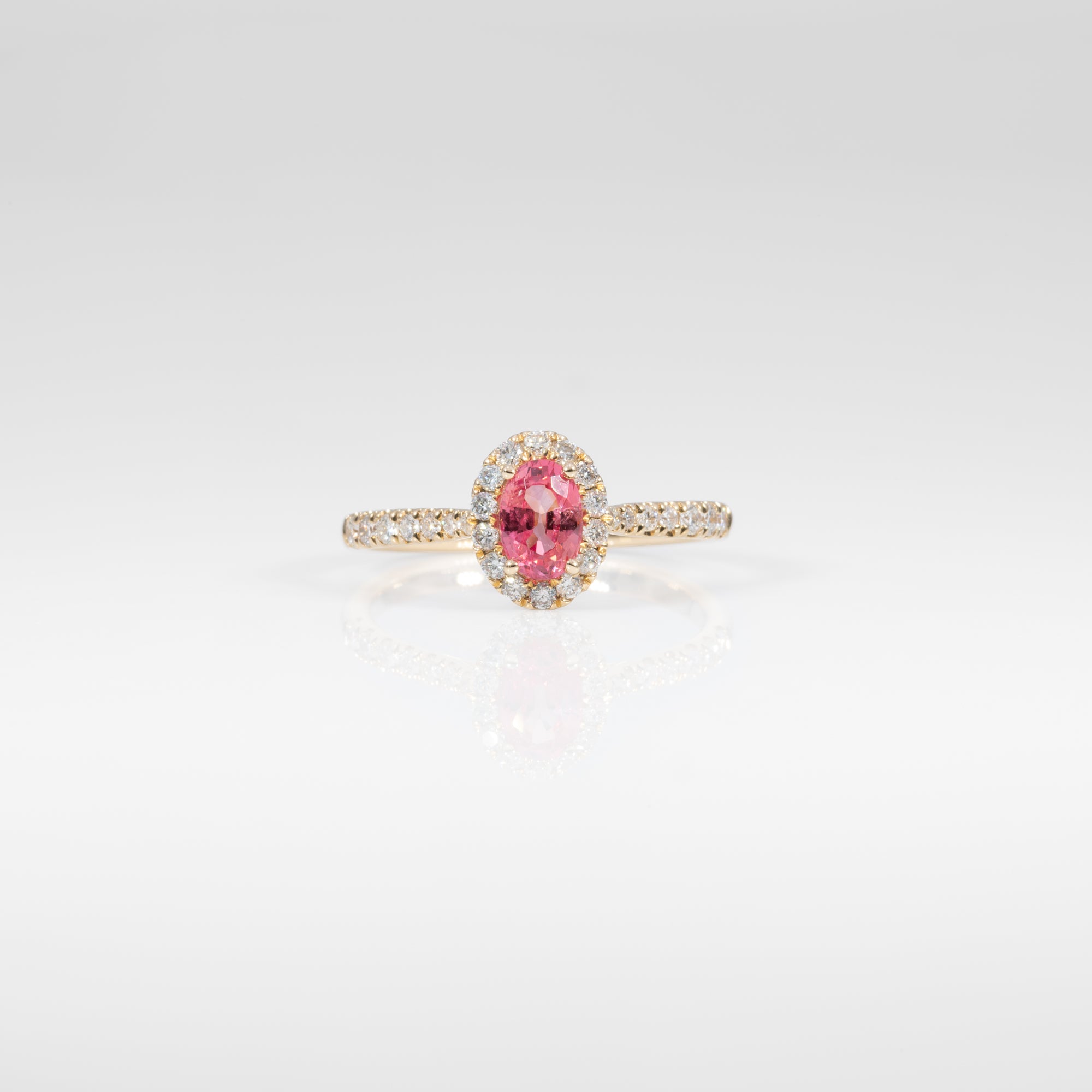 14K yellow gold padparadscha sapphire ring with diamond accents