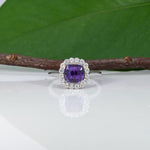 14K white gold GIA purple sapphire ring with diamonds