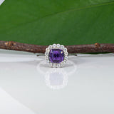 14K white gold GIA purple sapphire ring with diamonds