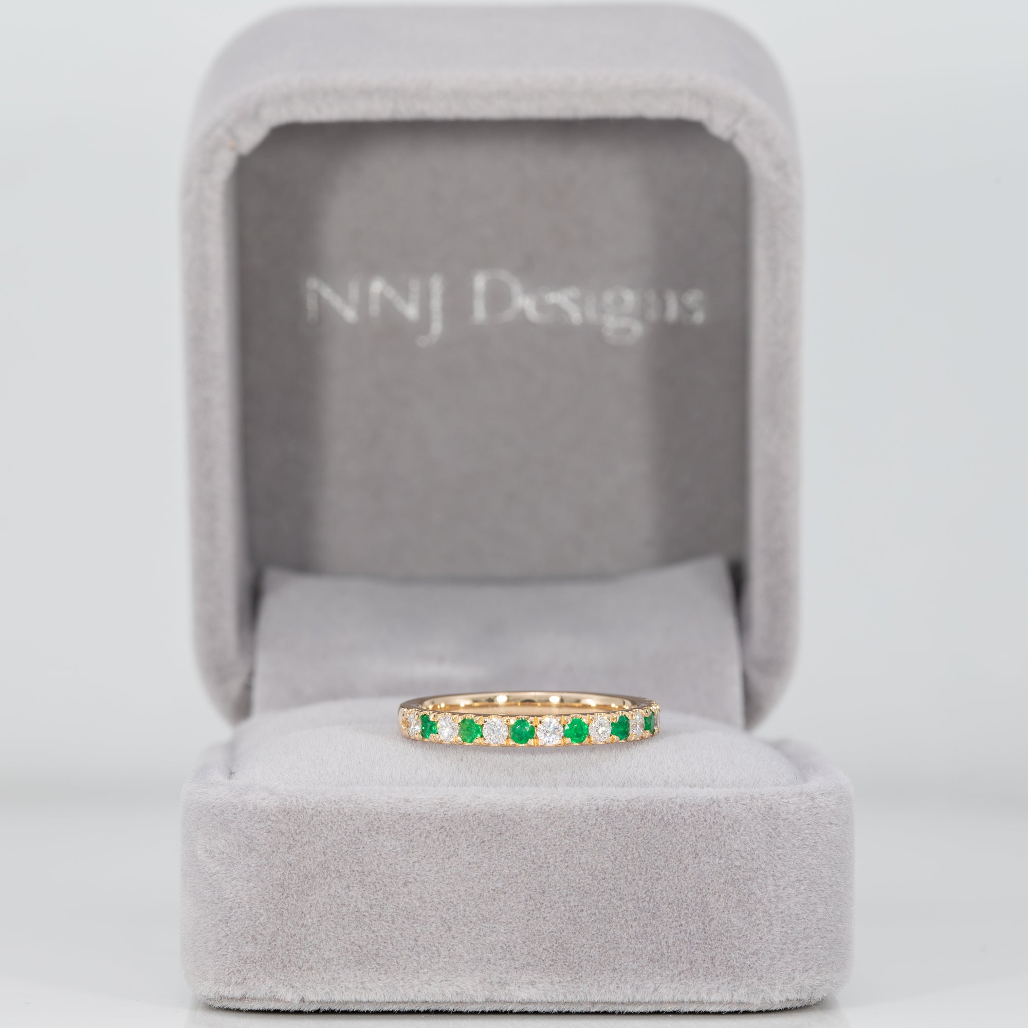 14K yellow gold diamond and emerald band ring