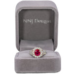 14K white gold Burma ruby ring with diamond accents