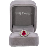 14K white gold Burma ruby ring with diamond accents