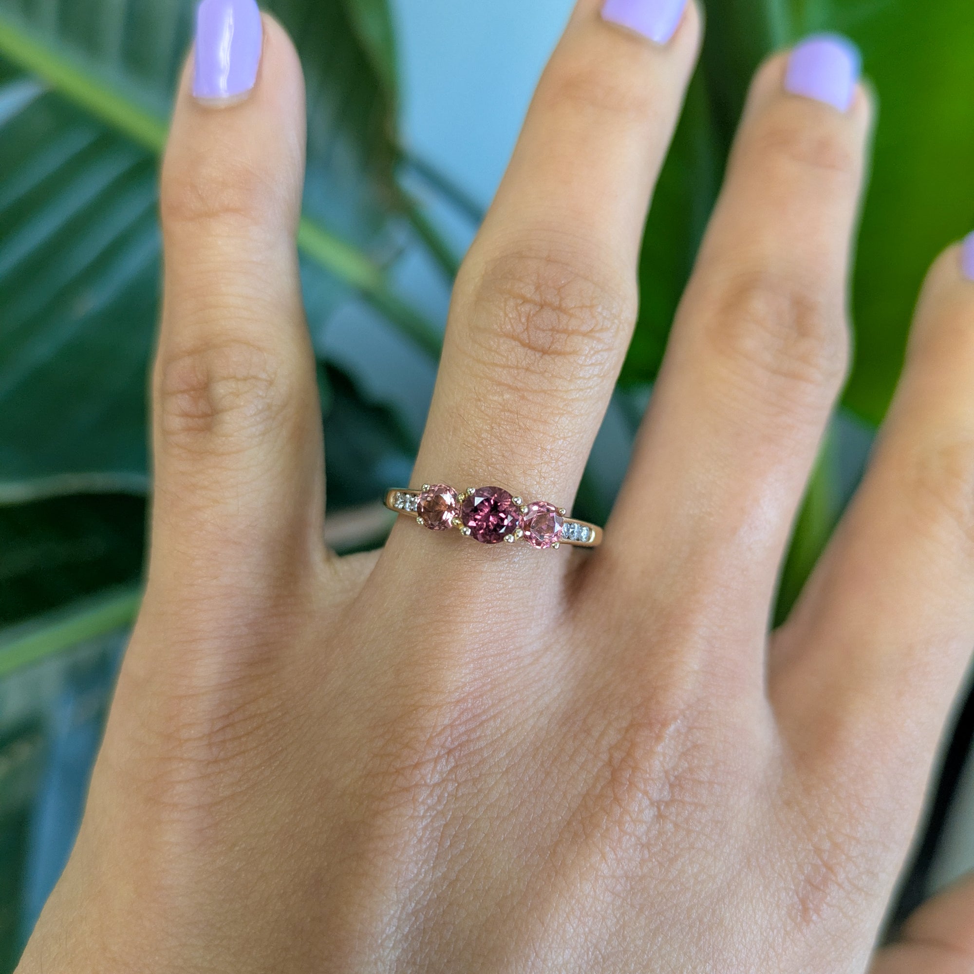 14K yellow gold rubellite tourmaline ring