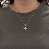 Lab Diamond Cross Pendant in Solid 14K Gold – 3mm Elegant Minimalist Faith Necklace