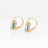 Solitaire Swiss Blue Topaz Drop Earrings in 14k Solid Gold | Emerald Cut | Customizable