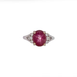 Cira Solid 14k Gold Star Ruby Ring with Natural Diamond Accents, Oval 10x8mm