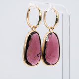 Priscila | Rubellite Tourmaline Fancy Statement Earrings with Tsavorite Accents in Solid 14K Yellow Gold – Fancy Shape, 24.7×17.4mm – Bold Pink-Red