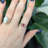 Olwen | 1.68ct Bicolor Tourmaline & Diamond Ring in 14K Yellow Gold – Emerald Cut 8×6mm – Bi-Color/Multi-Color Bicolor Tourmaline