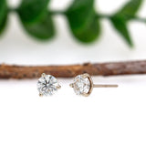 14K Solid Gold Lab-Created Diamond Martini Solitaire Stud Earrings | Round 3mm 4mm 5mm 6mm