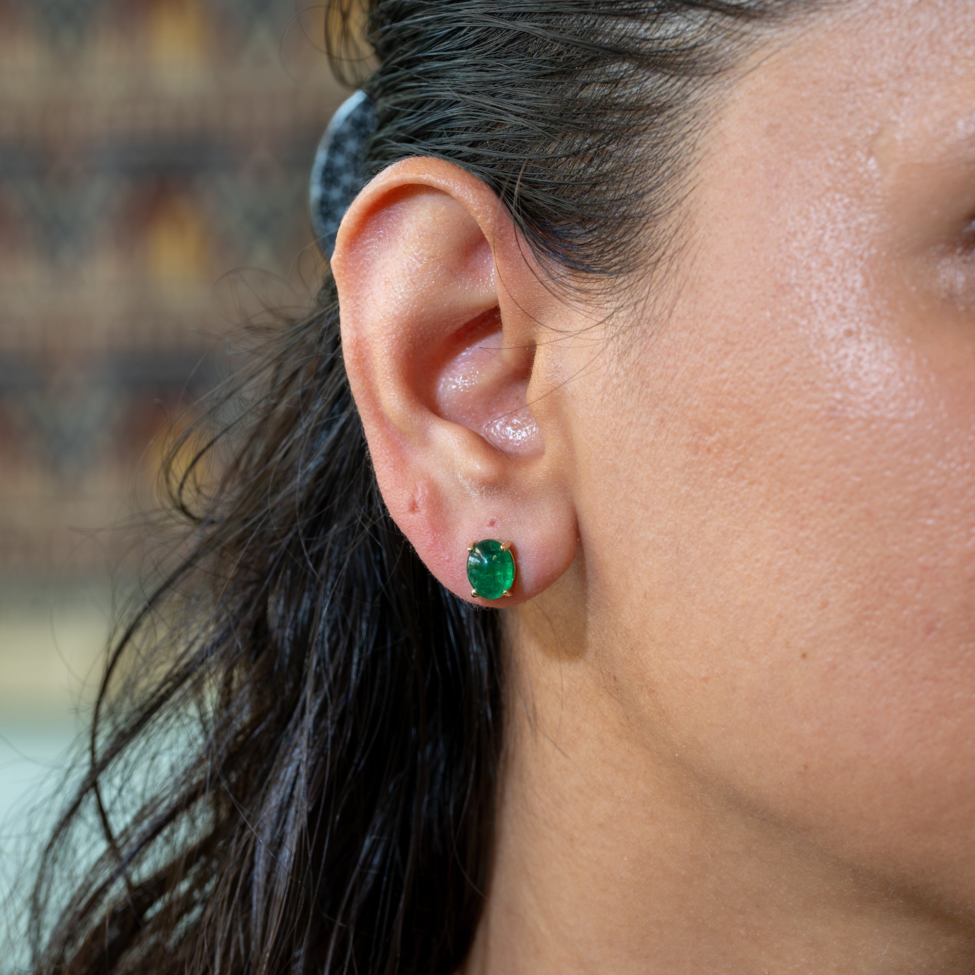 14K yellow gold zambian emerald earrings