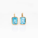 Solitaire Swiss Blue Topaz Drop Earrings in 14k Solid Gold | Emerald Cut | Customizable