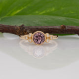 14K yellow gold purple spinel round ring with diamond accents