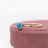 Turquoise Ring w Earth Mined Diamonds in Solid 14K Yellow Gold Round 5mm