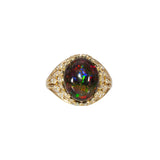 3.3Ct Natural Black Opal Ring with Diamond Accents in Solid 14K Gold – 13x10.5mm Oval Dark Opal Statement Ring