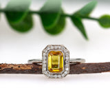 Erica 14K White and Rose Gold Ceylon Yellow Sapphire Ring | Emerald Cut 7x5mm
