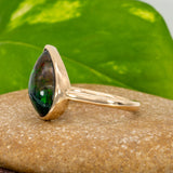 Daphne Solid 14K Gold 2.5cts Black Opal Ring with Lab Diamond Accent, Pear 14x9mm