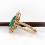 Lysette Solid 14k Gold Colombian Emerald Ring with Natural Diamonds, Pear 12x7mm