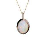 Italia 14K Yellow Gold 9.26cts Cabochon Opal Diamond Ring | Oval 20.5x15mm