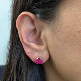 7mm 8mm Round Madagascar Ruby Solitaire Stud Earrings in 14K Gold